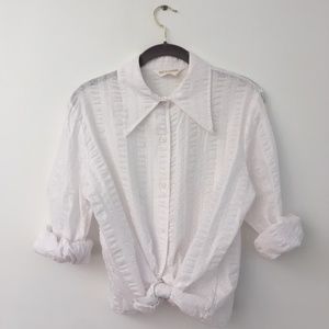 White Swiss Dot Seersucker Sheer Top